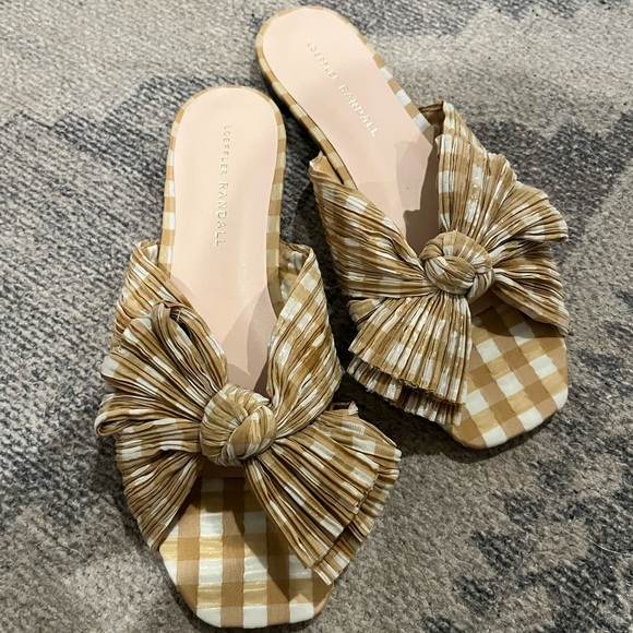 Loeffler Randall Daphne Knot Flat Sandals In Mustard Gingham - Picture 4 of 7